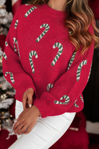 Christmas Candy Cane Drop Shoulder Sweater
