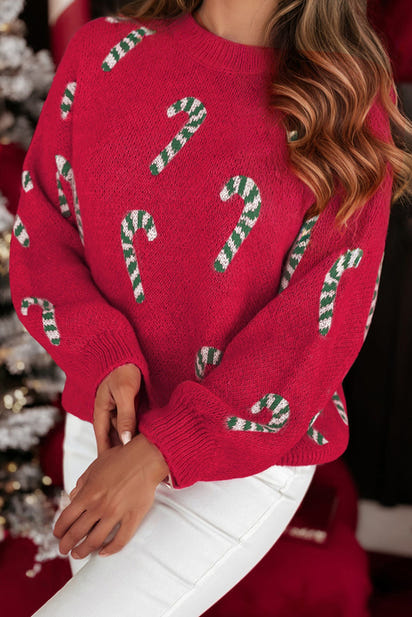 Christmas Candy Cane Drop Shoulder Sweater