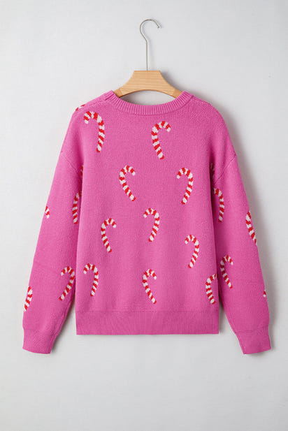 Christmas Candy Cane Drop Shoulder Sweater