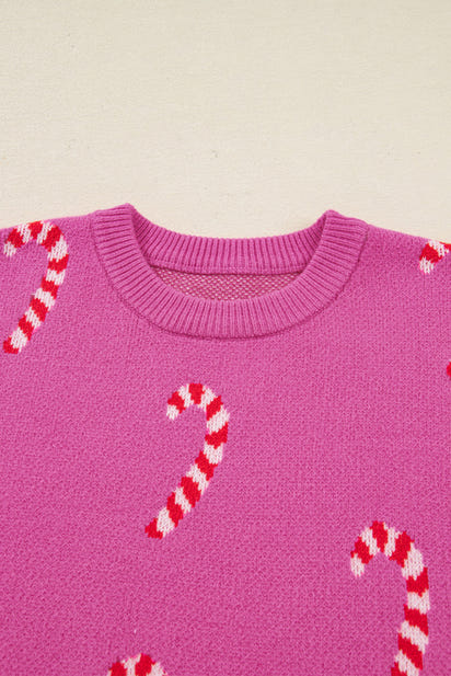 Christmas Candy Cane Drop Shoulder Sweater