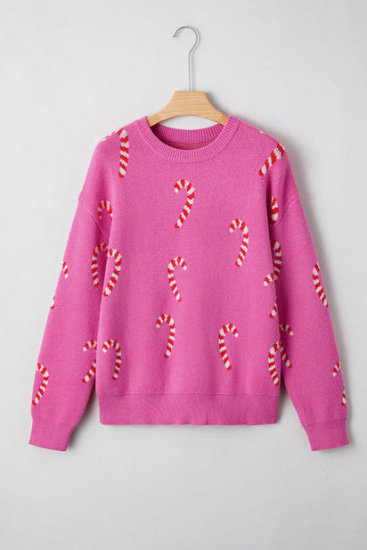 Christmas Candy Cane Drop Shoulder Sweater