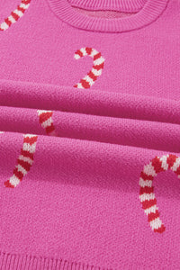 Christmas Candy Cane Drop Shoulder Sweater