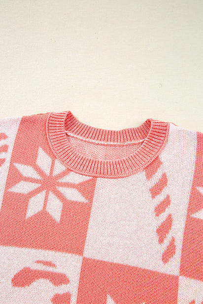 Christmas Candycane Snowflake Checker Sweater