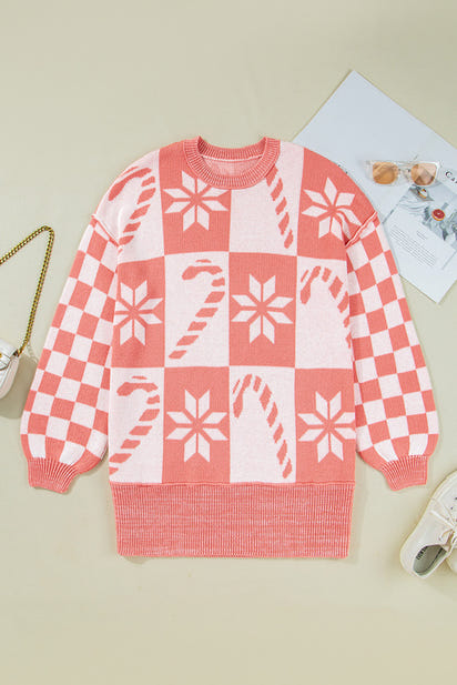 Christmas Candycane Snowflake Checker Sweater
