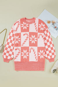 Christmas Candycane Snowflake Checker Sweater