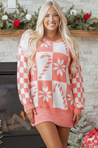 Christmas Candycane Snowflake Checker Sweater