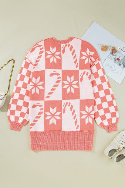Christmas Candycane Snowflake Checker Sweater