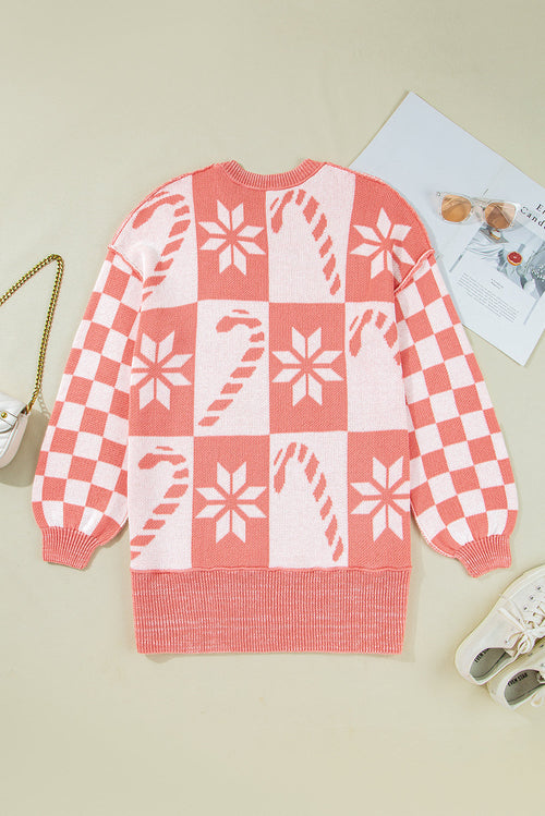 Christmas Candycane Snowflake Checker Sweater